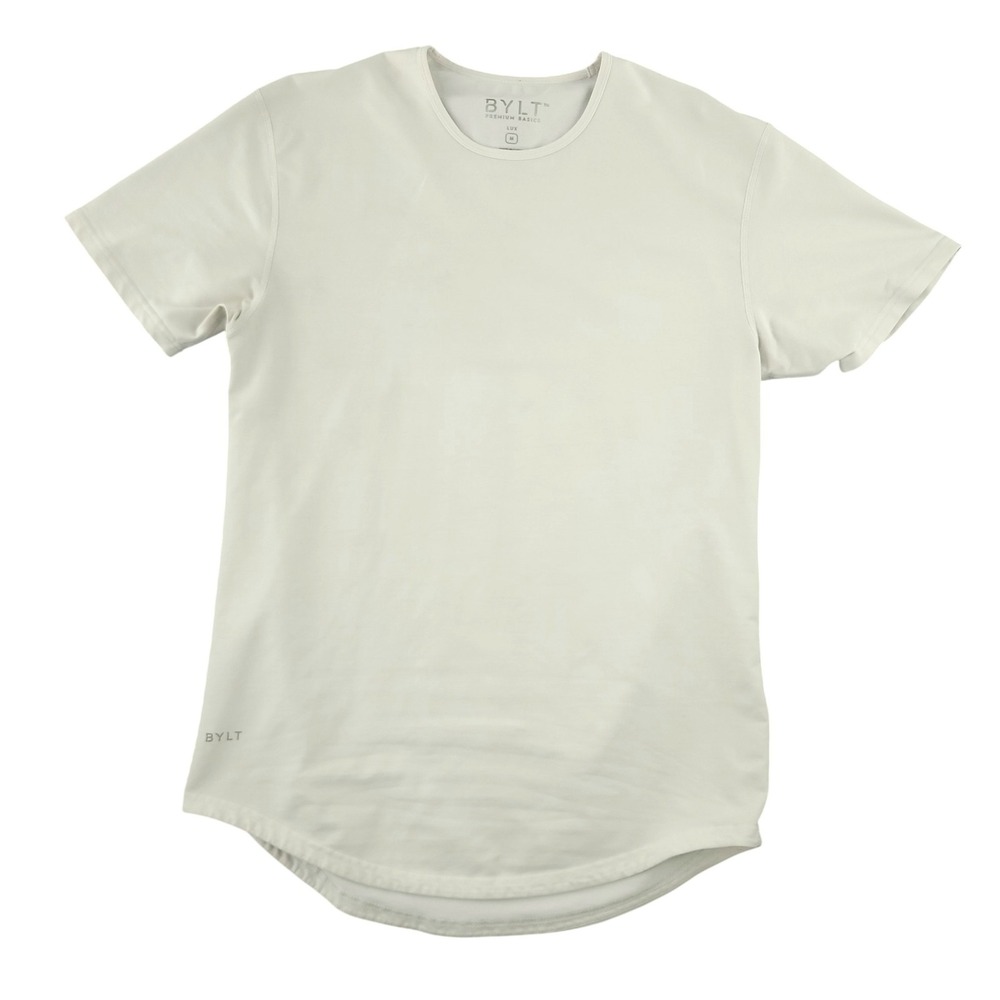 BYLT Shirt Mens M White Drop Cut Crew Neck Short Sleeve Lux Stretch Premium Tee